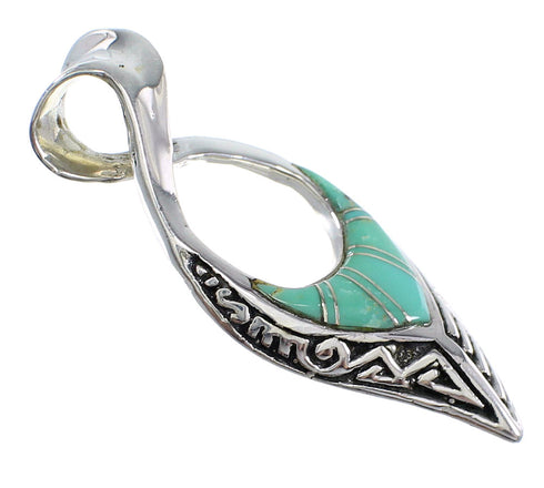 Turquoise Inlay Authentic Sterling Silver Reversible Water Waves Pendant VX55365